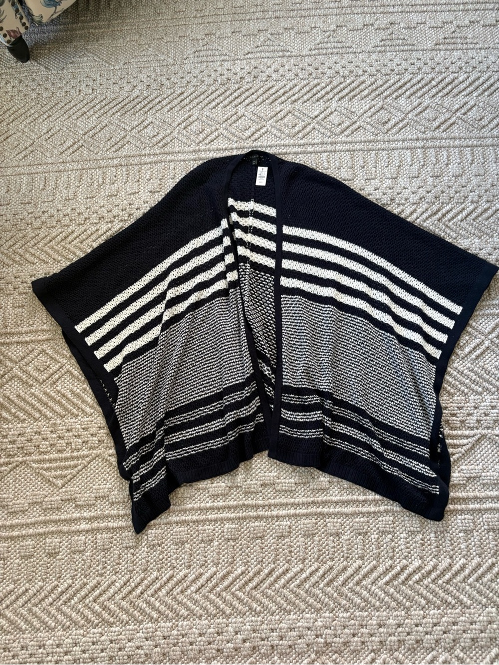 Talbots Navy and White Striped Open-Front Poncho